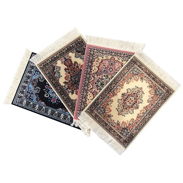 Inusitus Set of 4 Turkish Rug Style Carpet Coasters - Absorbent Table Mats for Kitchen & Dining, Spill Protection