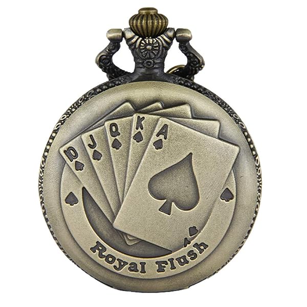 "Steampunk Royal Flush Poker Pocket Watch for Men & Women - Perfect Christmas Gift with 31.5" Chain"