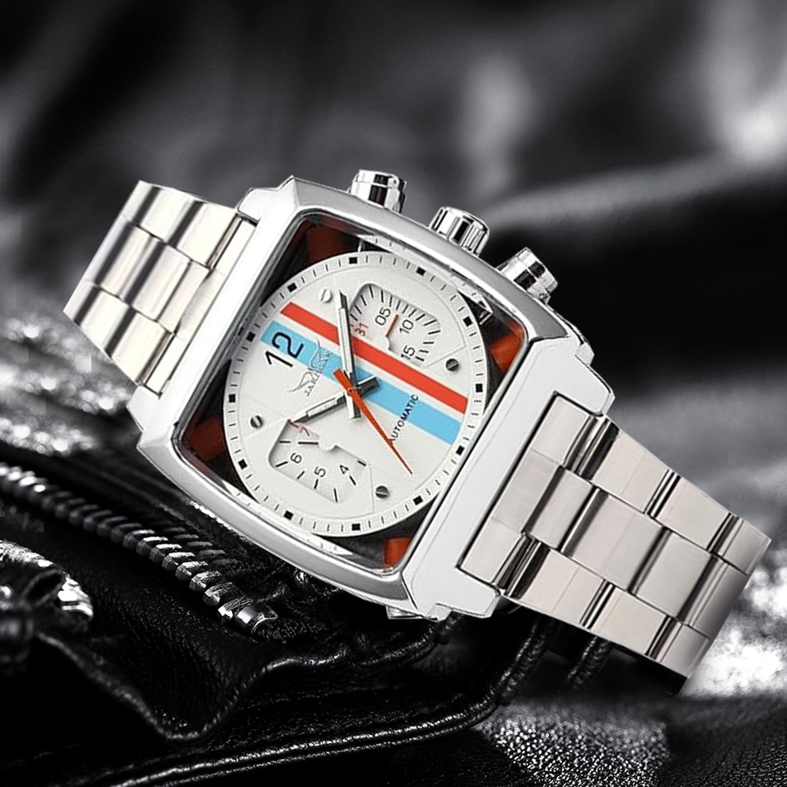 FANMIS Mens Outdoor Sports Automatic Mechanical Analog Date Day Army Silver Stainless Steel Wrist Watch for Active Lifestyle - View 3 of 7