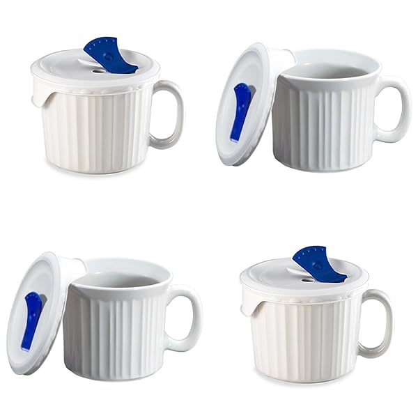 CorningWare CorningWare French White Pop-Ins 20oz Mug with Blue Vented Cover - Durable & Stylish Kitchen Essential