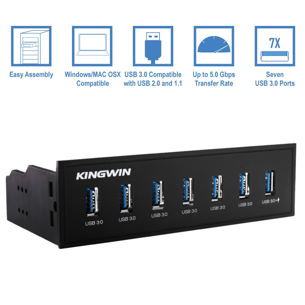 Kingwin Kingwin 7 Port USB 3.0 Hub with Fast Charging USB 2.1A Port for Convenient Device Connectivity - View 8 of 9