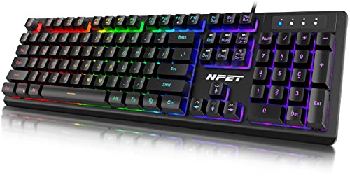 NPET NPET K10 Wired Gaming Keyboard: LED Backlit, Spill-Resistant, Quiet USB Membrane for PC & Desktop