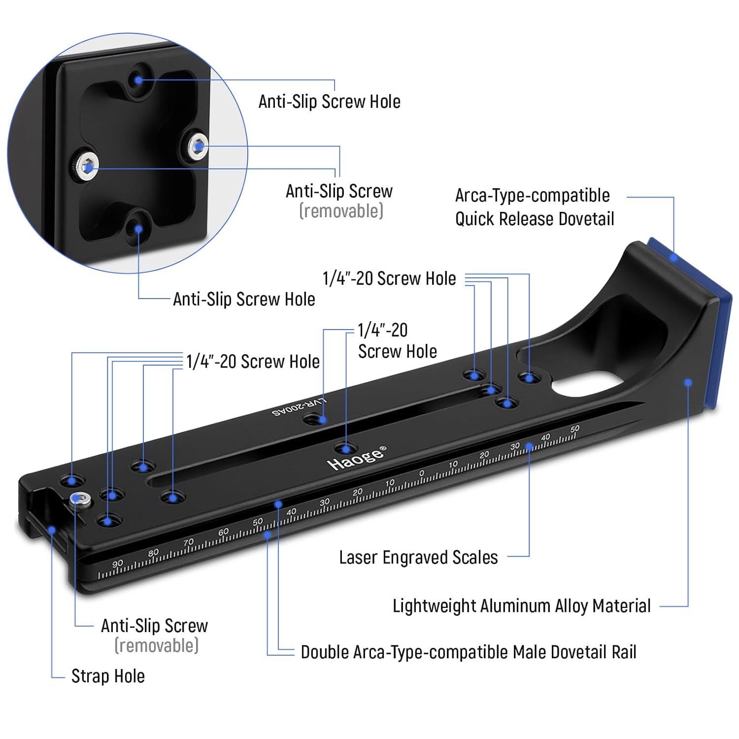 Haoge Haoge LVR-200AS 200mm Dual Dovetails Nodal Slide Vertical Rail Quick Release Compatible with Arca-Swiss and SUNWAYFOTO - View 3 of 9