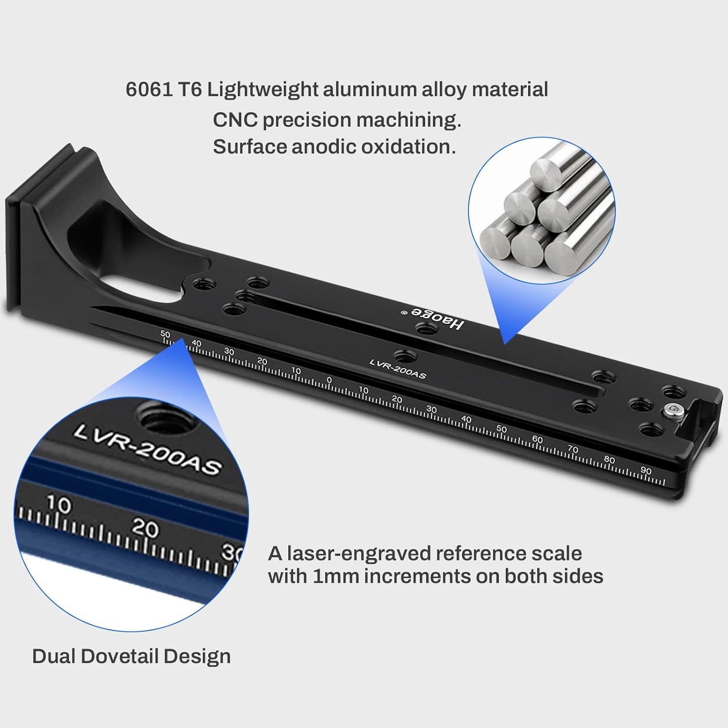 Haoge Haoge LVR-200AS 200mm Dual Dovetails Nodal Slide Vertical Rail Quick Release Compatible with Arca-Swiss and SUNWAYFOTO - View 4 of 9