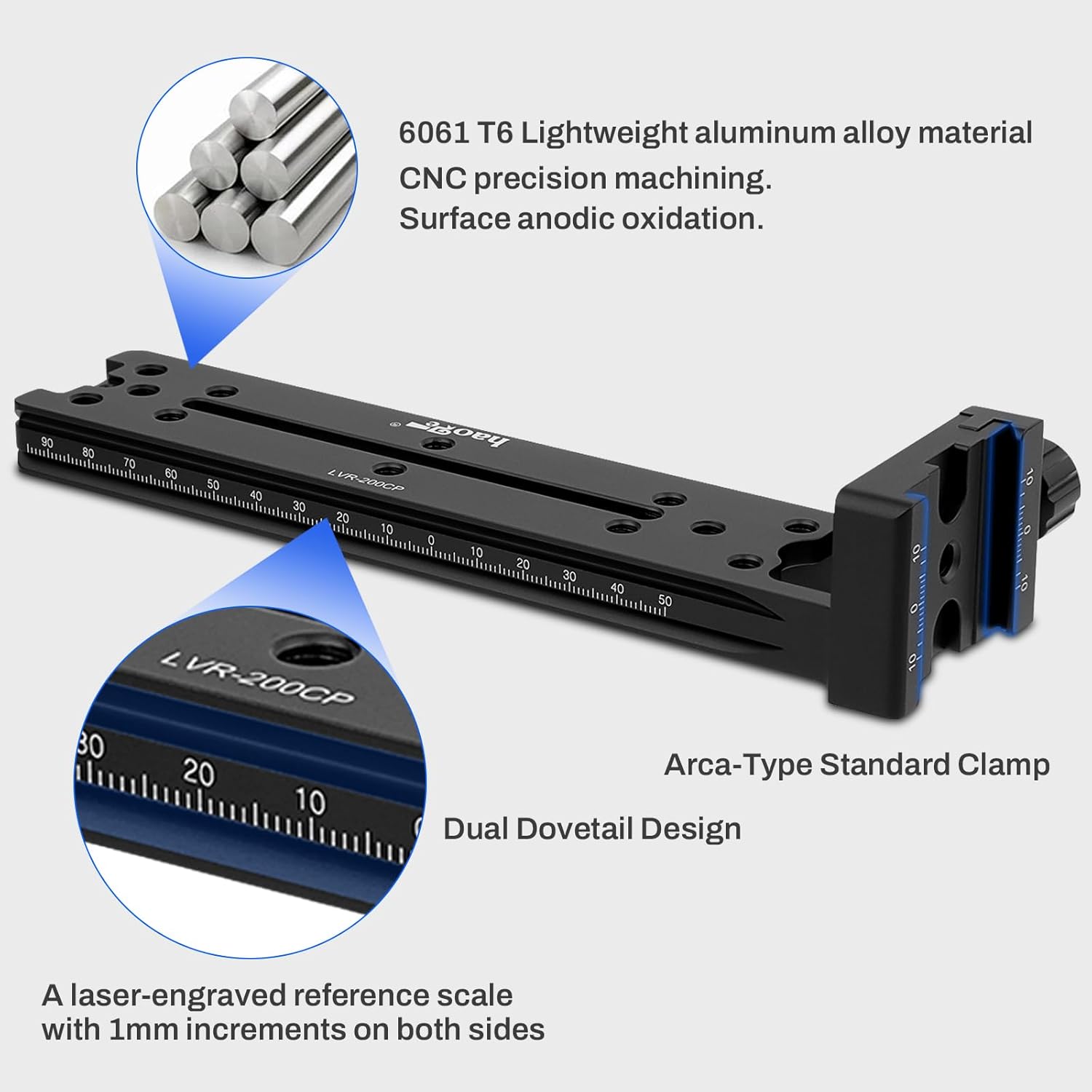 Haoge Haoge LVR-200CP 200mm Dual Dovetails Nodal Slide Vertical Rail with Quick Release Clamp for Arca-Swiss SUNWAYFOTO - View 4 of 9