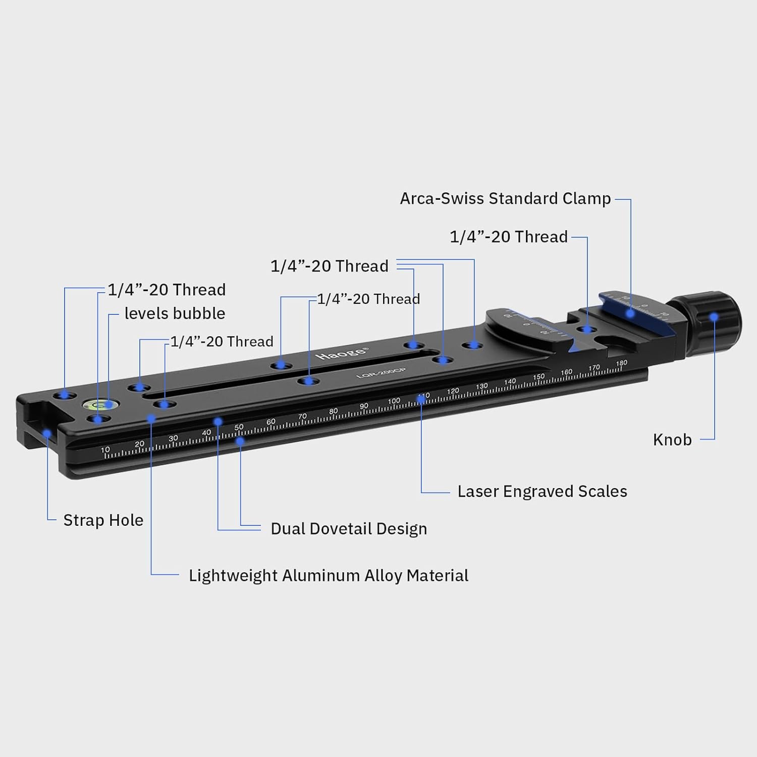 Haoge Haoge 200mm Nodal Slide Double Dovetail Focusing Rail Plate with Quick Release Clamp for Camera Panoramic and Macro Photography - View 8 of 8