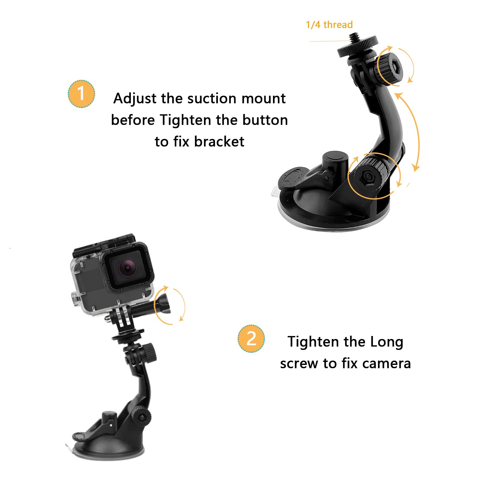 Suction Cup Mount for GoPro Hero 13 12 11 10 9 8 AKASO Brave 4 7 Insta360 DJI Osmo Action Car Windshield Camera Mount - View 3 of 9