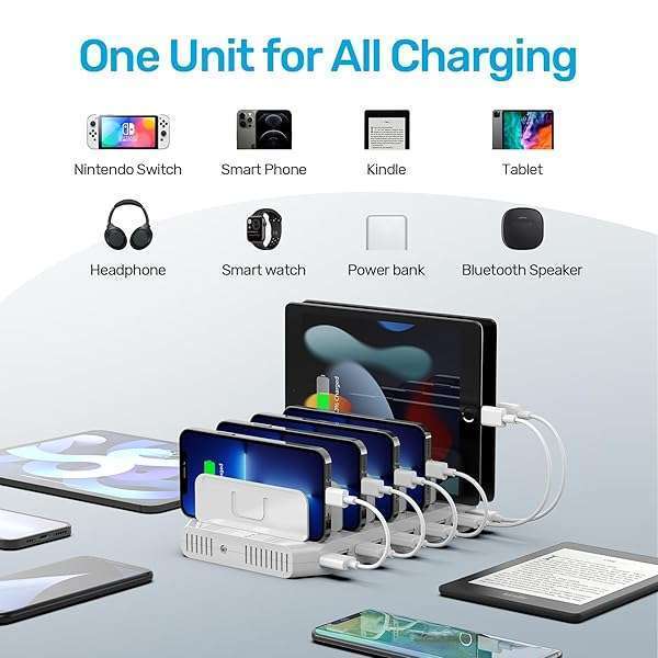 Unitek Unitek 10-Port USB Charging Station: SmartIC Tech for iPad, iPhone, Tablet & Kindle - Adjustable Dividers & Organizer Stand - View 3 of 8