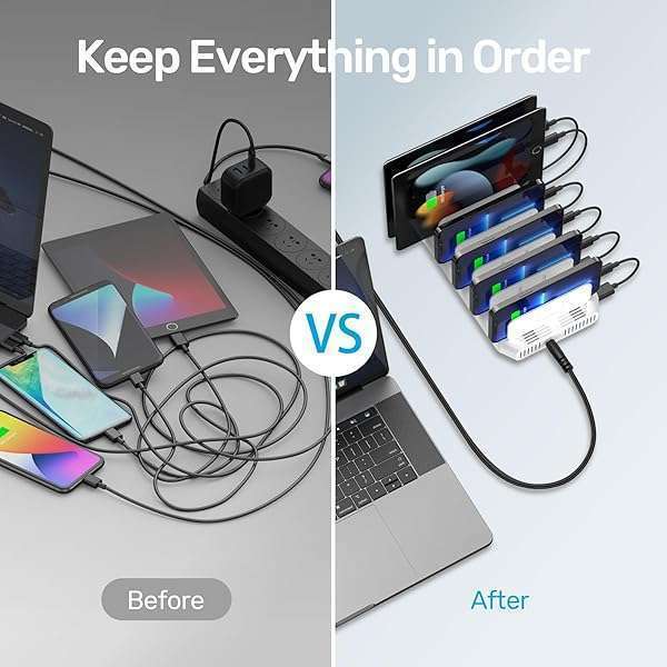 Unitek Unitek 10-Port USB Charging Station: SmartIC Tech for iPad, iPhone, Tablet & Kindle - Adjustable Dividers & Organizer Stand - View 4 of 8