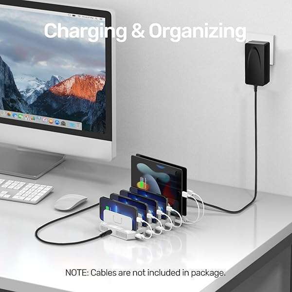 Unitek Unitek 10-Port USB Charging Station: SmartIC Tech for iPad, iPhone, Tablet & Kindle - Adjustable Dividers & Organizer Stand - View 5 of 8