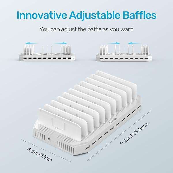 Unitek Unitek 10-Port USB Charging Station: SmartIC Tech for iPad, iPhone, Tablet & Kindle - Adjustable Dividers & Organizer Stand - View 6 of 8