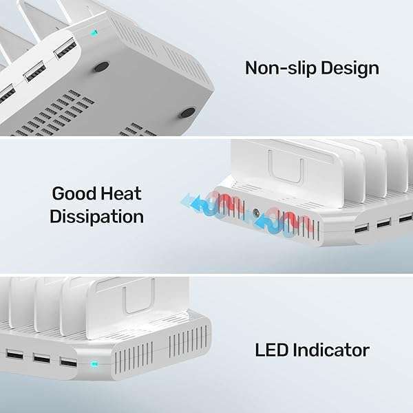 Unitek Unitek 10-Port USB Charging Station: SmartIC Tech for iPad, iPhone, Tablet & Kindle - Adjustable Dividers & Organizer Stand - View 7 of 8