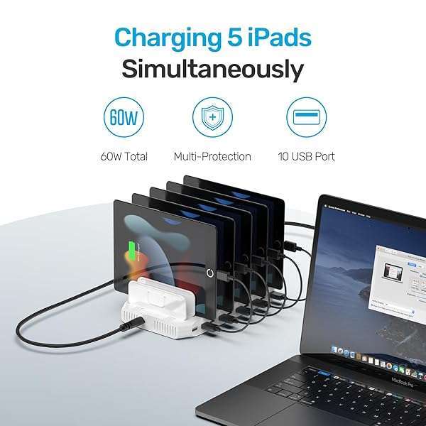 Unitek Unitek 10-Port USB Charging Station: SmartIC Tech for iPad, iPhone, Tablet & Kindle - Adjustable Dividers & Organizer Stand - View 8 of 8