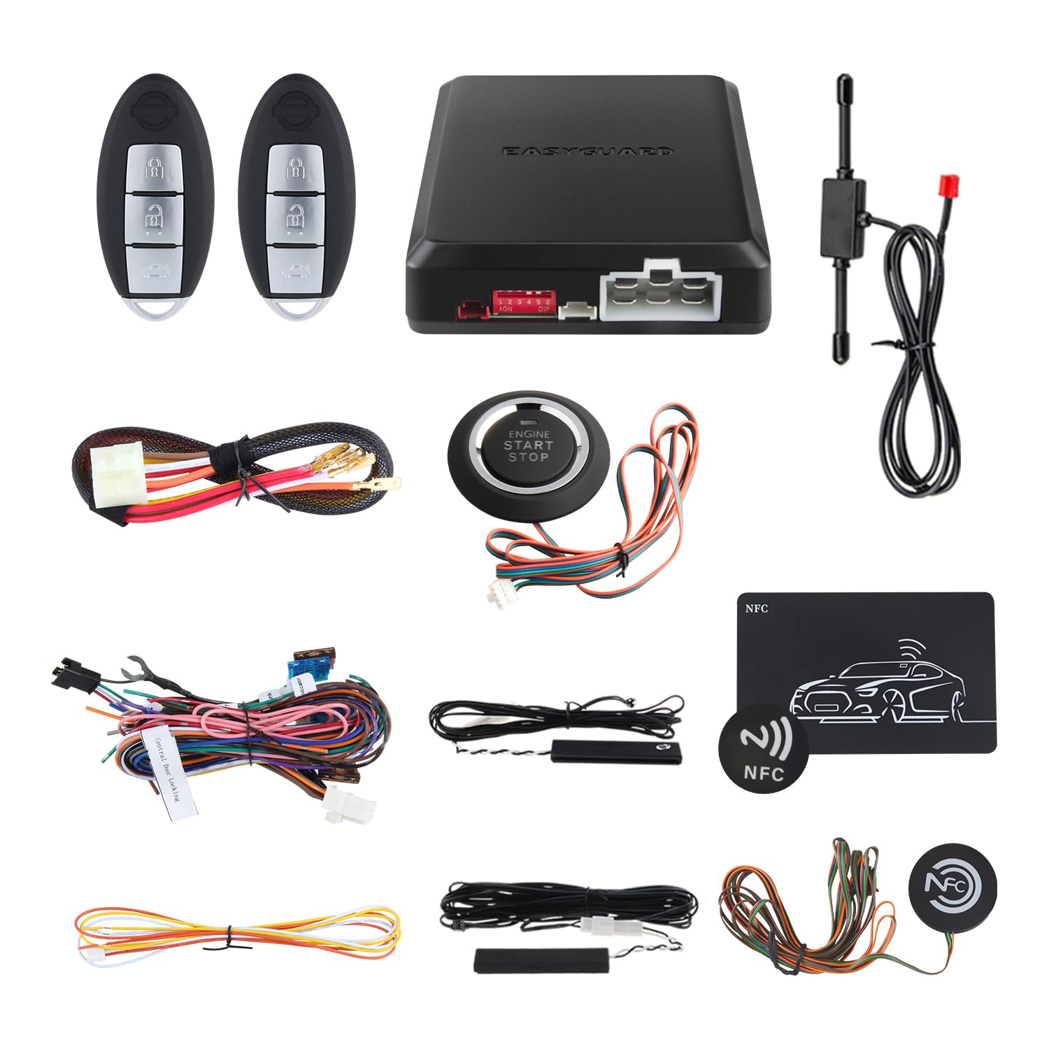 EASYGUARD EC002-NI Smart Key Car Alarm System with Remote Start and Touch Password Entry Universal Version