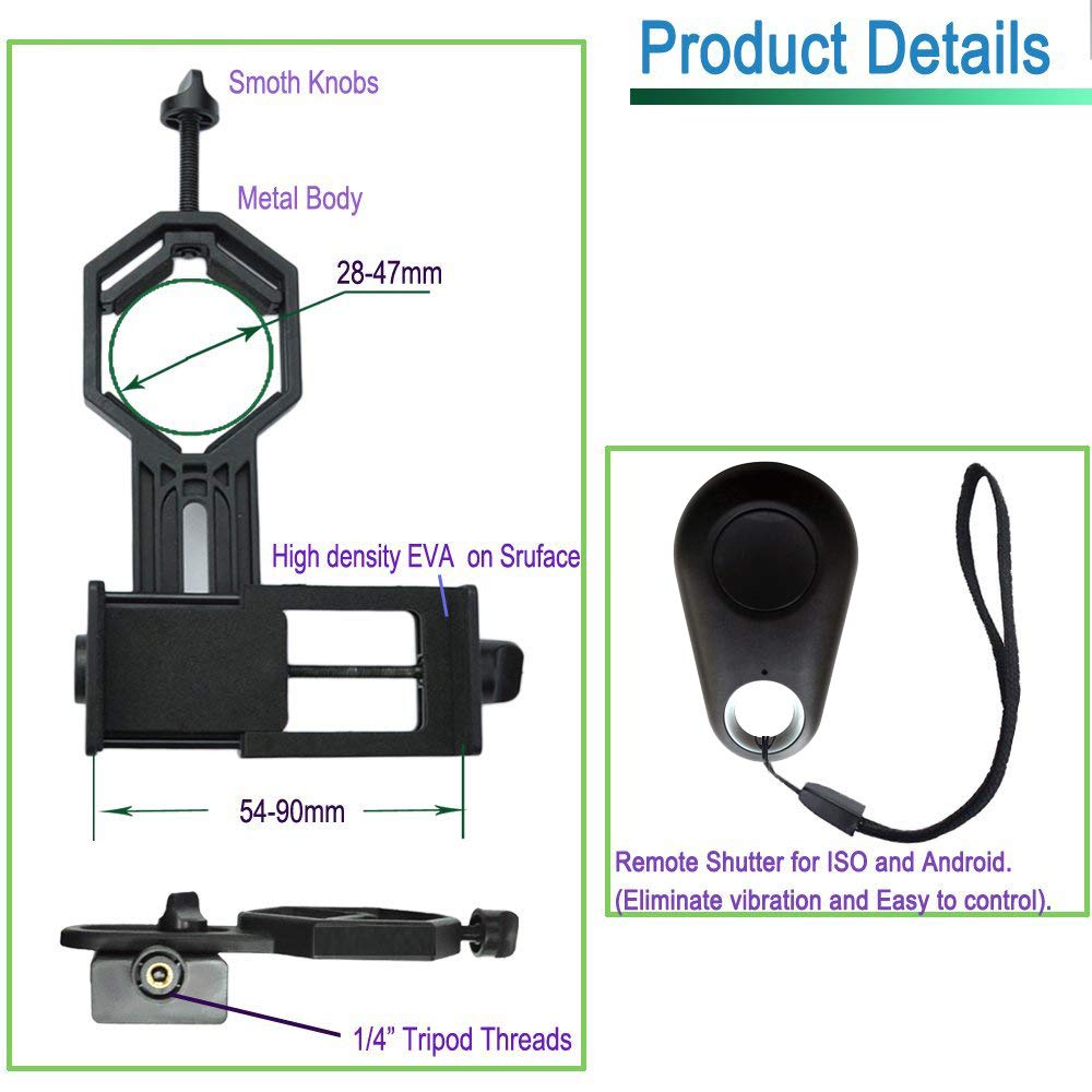 AccessoryBasics Binocular Spotting Scope Telescope Adapter for iPhone 6s 6 SE Galaxy Note S7 S6 Edge LG G5 G4 V10 Smartphone Video Recording - View 8 of 8