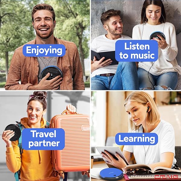 Craig Craig CD2808-BL Portable CD Player with Headphones | Programmable, Random & Repeat Playback | Blue & Black Design - View 4 of 7