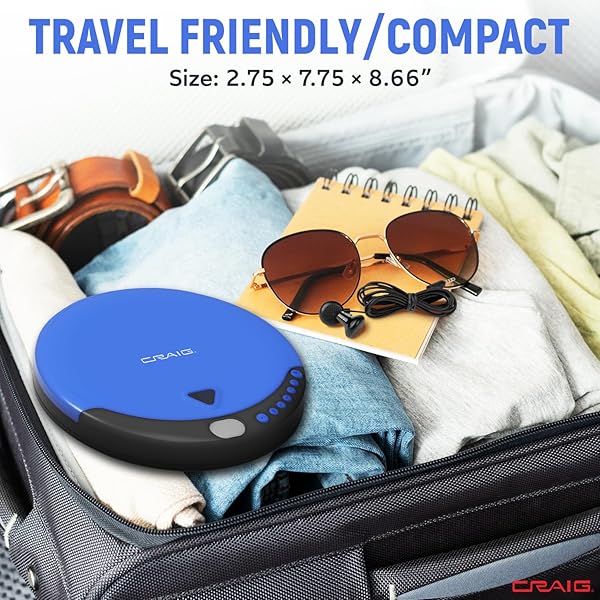 Craig Craig CD2808-BL Portable CD Player with Headphones | Programmable, Random & Repeat Playback | Blue & Black Design - View 5 of 7