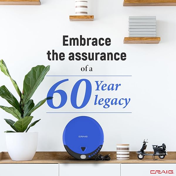 Craig Craig CD2808-BL Portable CD Player with Headphones | Programmable, Random & Repeat Playback | Blue & Black Design - View 6 of 7