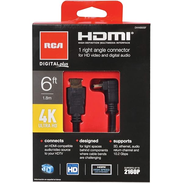 RCA RCA DHH690SE 6ft HDMI Cable with Right Angle Connector Black 3 Inch Length - View 4 of 4
