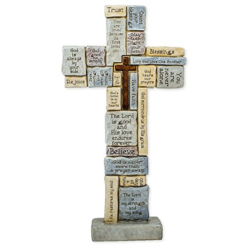 Roman "Shop Roman Giftware's 12.5" Inspirational Crossword Table Cross - Durable Religious Decor for Meaningful Gifts"