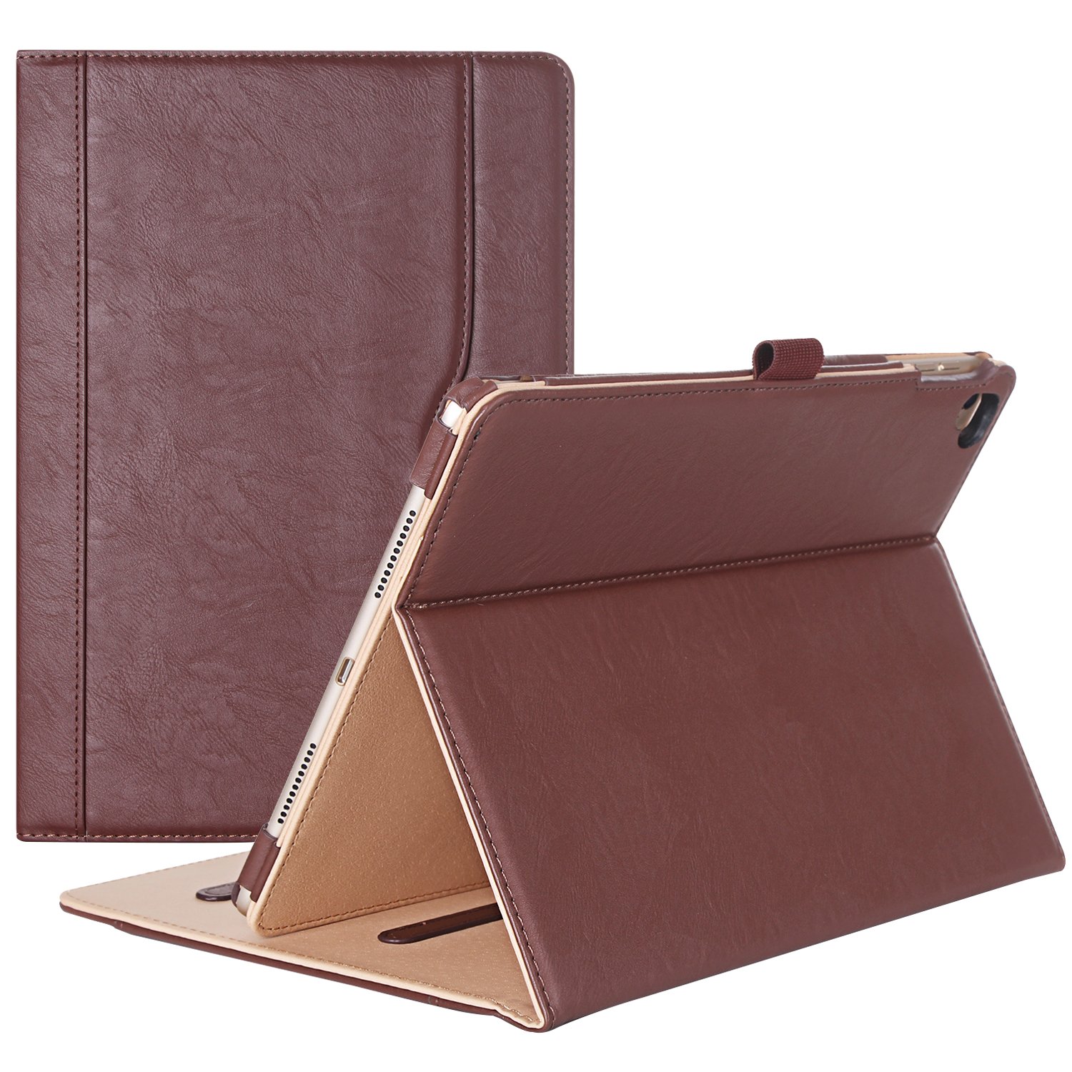 ProCase iPad Pro 9.7 Case 2016 PU Leather Folio Cover with Stand Pencil Holder and Document Pocket in Brown
