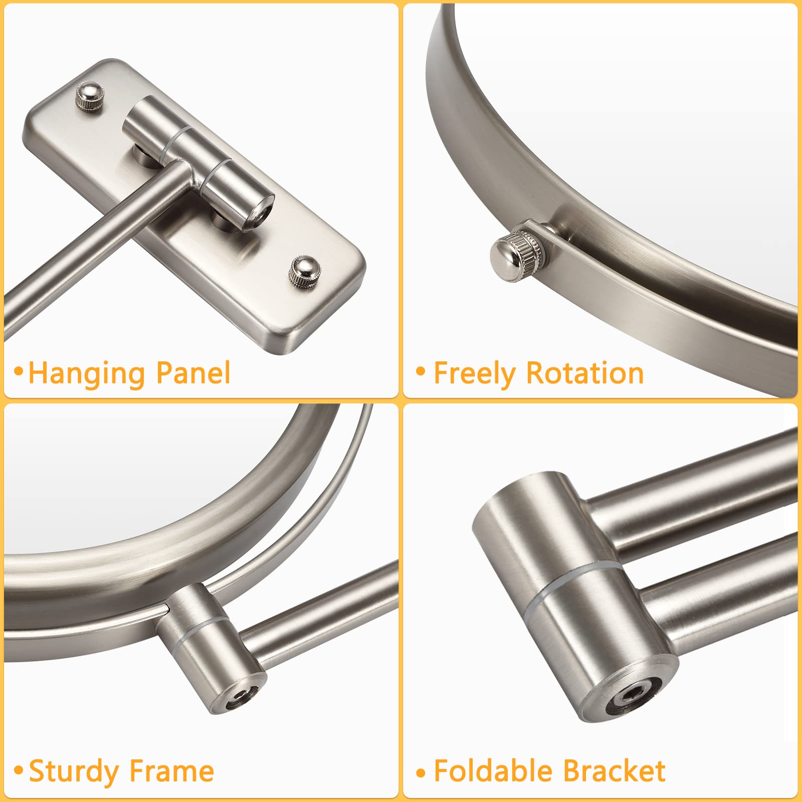 Wall Mounted Makeup Mirror 10x Magnification 8 Inch Two Sided Swivel Extendable Bathroom Mirror Nickel Finish - View 6 of 7