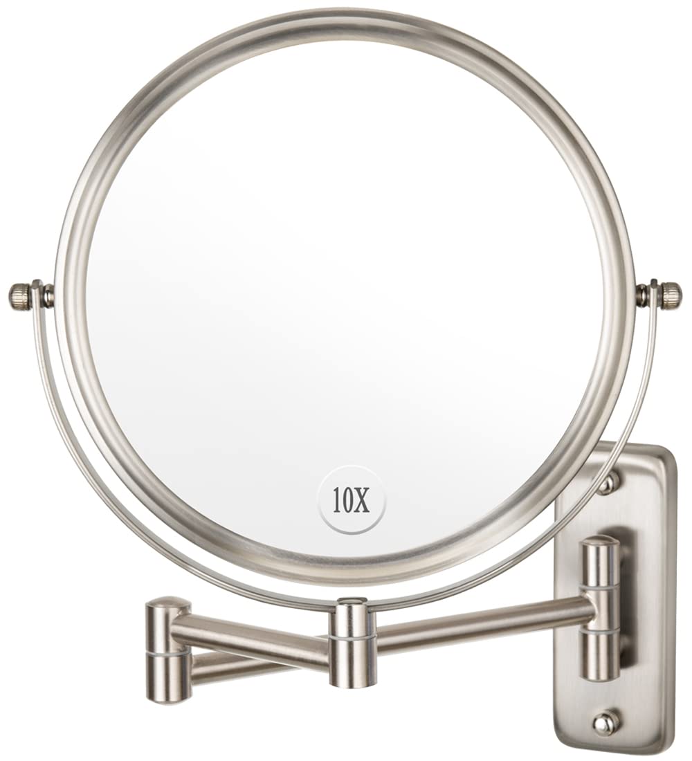 Wall Mounted Makeup Mirror 10x Magnification 8 Inch Two Sided Swivel Extendable Bathroom Mirror Nickel Finish