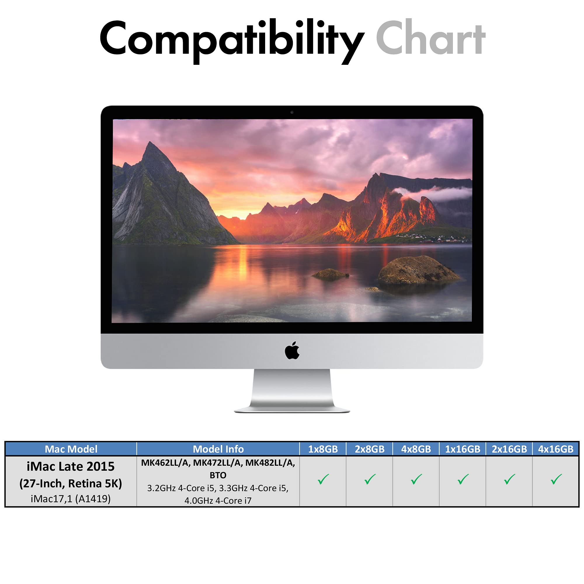 A-Tech 32GB RAM Upgrade for Late 2015 iMac MK462LL/A MK482LL/A 4x 8GB DDR3 1866MHz SODIMMs PC3-14900 CL13 1.35v - View 3 of 8