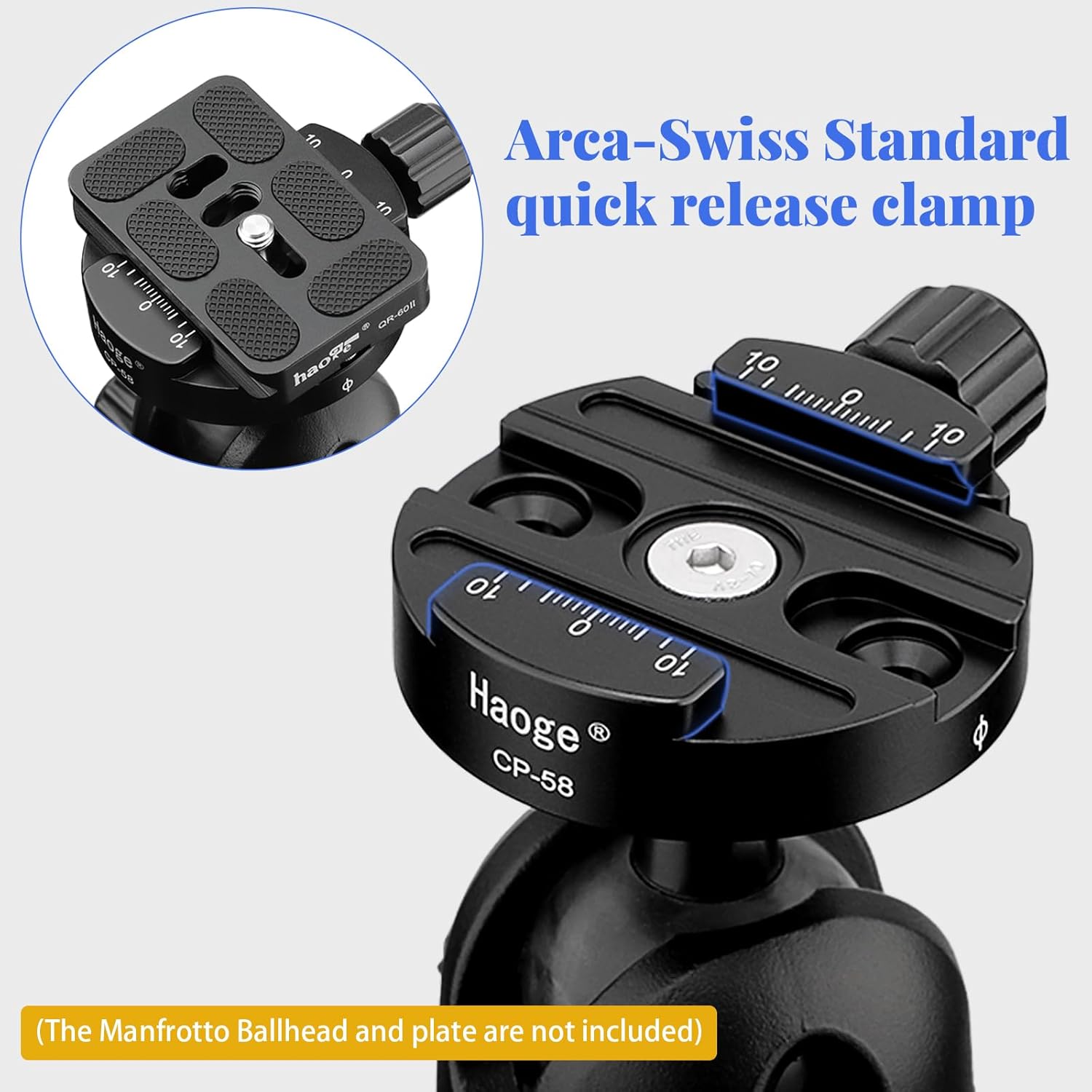 Haoge Haoge Combo Boss Adapter CP-58 58mm Arca Swiss Quick Release Clamp for Manfrotto Tripod Ball Head Replacement - View 5 of 8