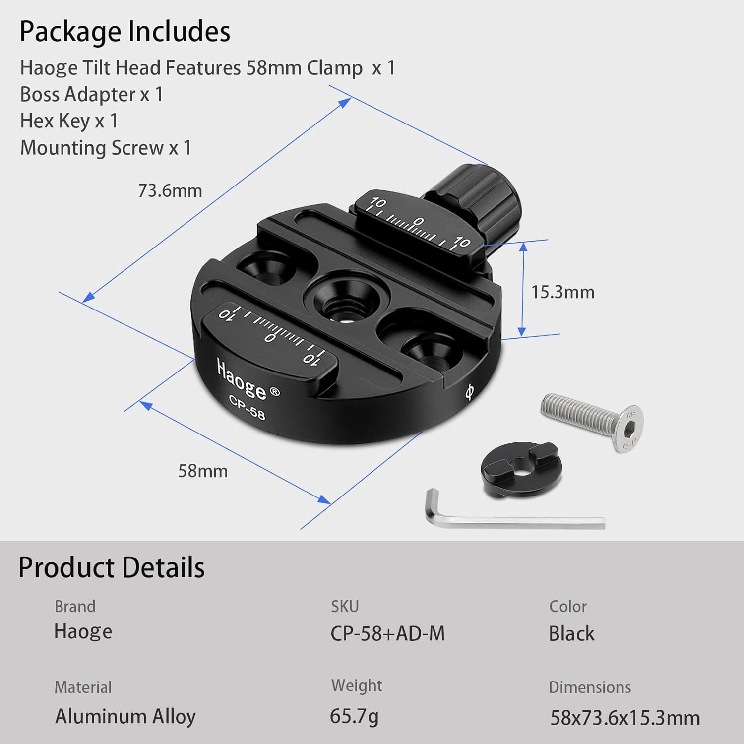 Haoge Haoge Combo Boss Adapter CP-58 58mm Arca Swiss Quick Release Clamp for Manfrotto Tripod Ball Head Replacement - View 8 of 8