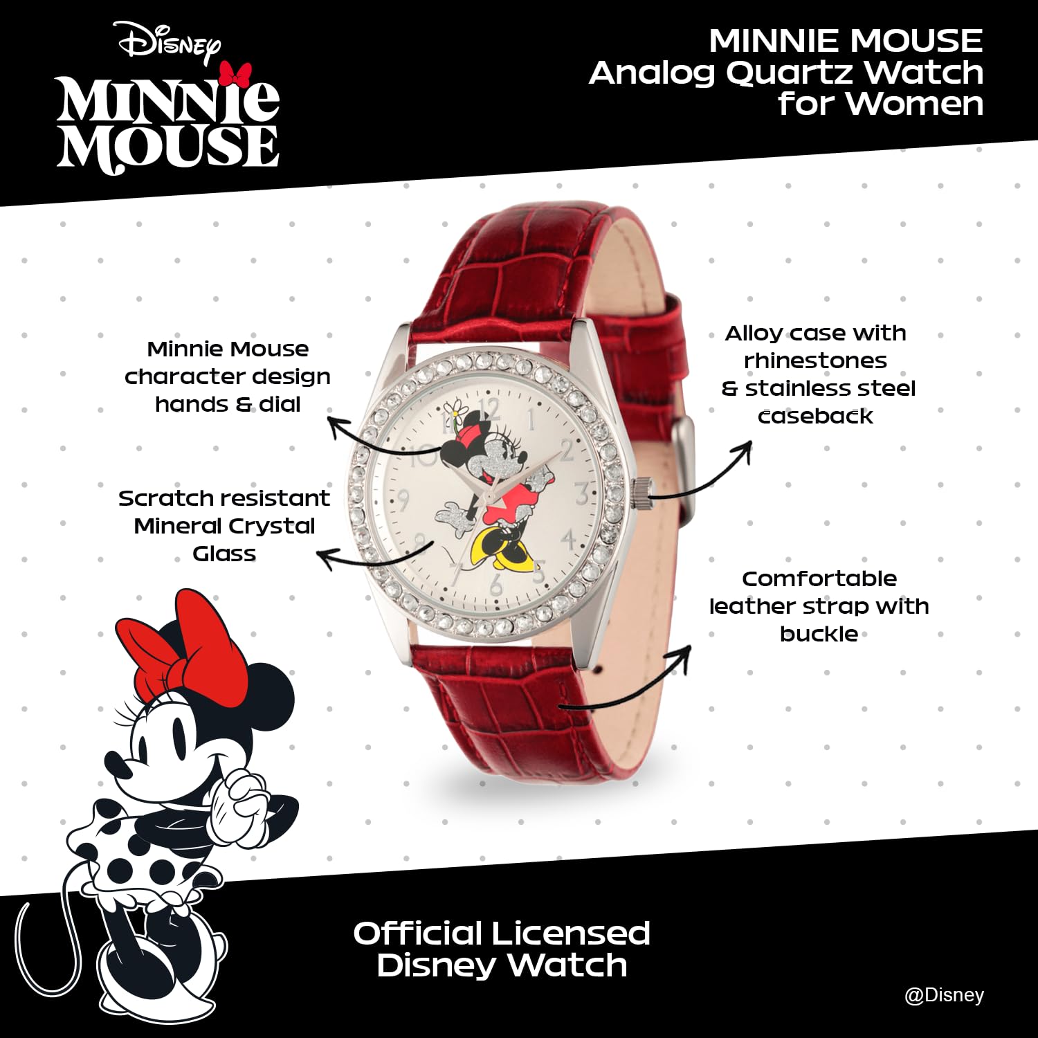 Disney Women's Minnie Mouse Quartz Metal Automatic Watch Red Model W002762 - View 2 of 6