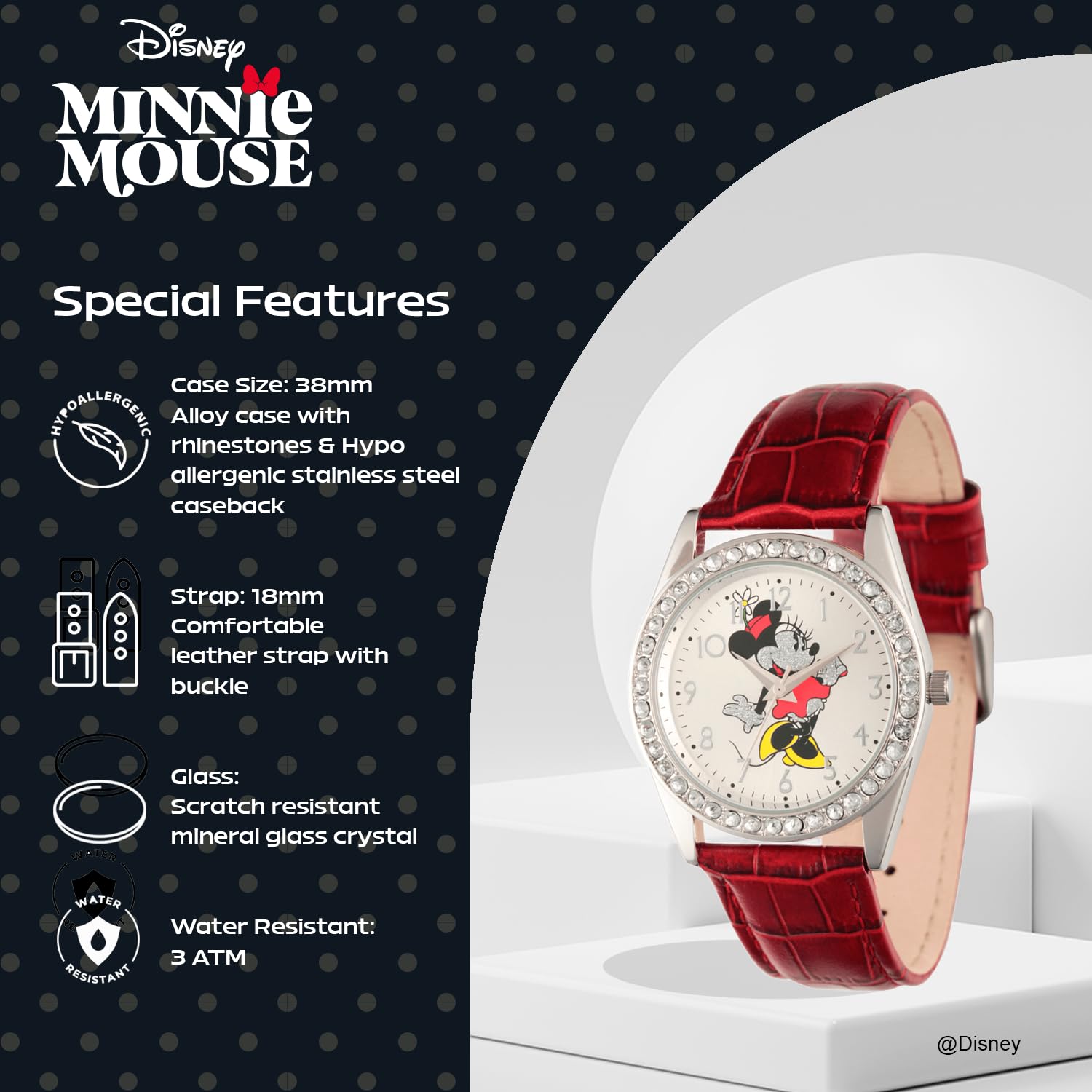 Disney Women's Minnie Mouse Quartz Metal Automatic Watch Red Model W002762 - View 4 of 6