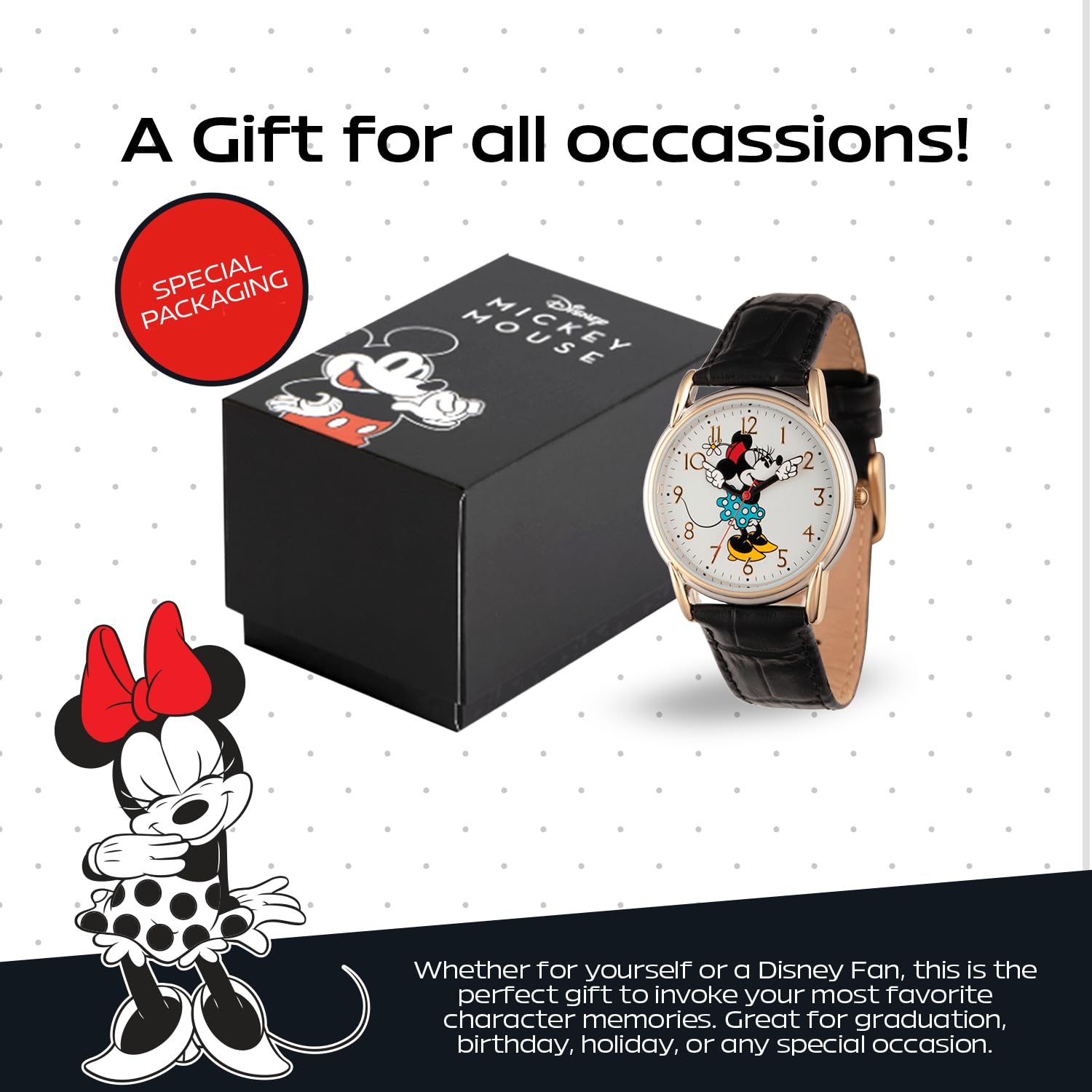 Disney Minnie Mouse Women's Cardiff Alloy Watch with Black Leather Strap W002769 - View 6 of 6