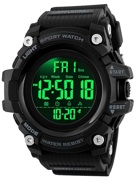Gosasa Big Dial Digital Watch for Men Military Army Water Resistant LED Sports Watch Black