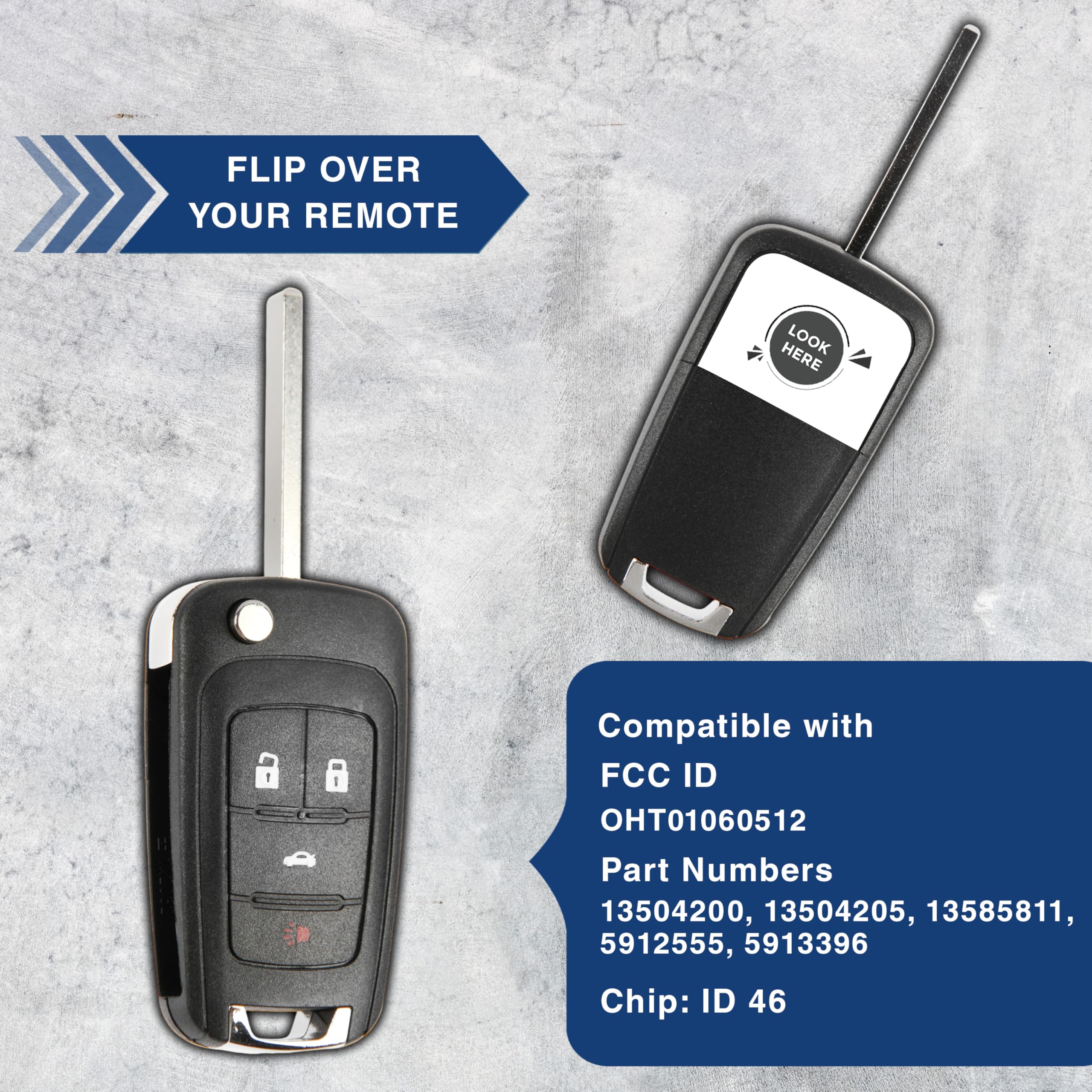 KeylessOption Keyless Entry Remote Control Car Flip Key Fob Replacement Pack of 2 for OHT01060512 - View 4 of 8