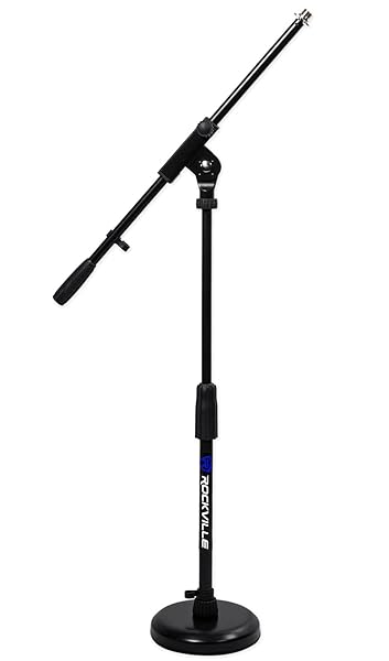 Rockville Kick Drum Guitar Amp Mic Stand with Steel Round Base Fixed Boom and Rubber Pad RKDS