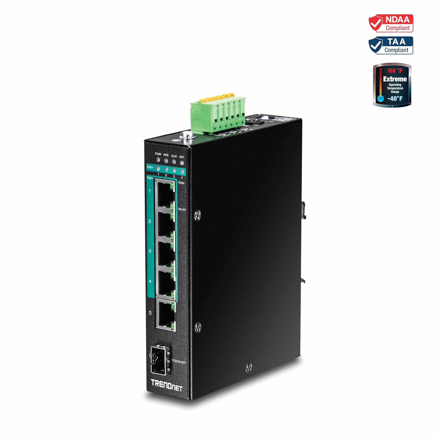 TRENDnet TRENDnet 6 Port Hardened Industrial Gigabit Poe Plus Layer 2 Managed DIN Rail Switch with 4 PoE Ports and 120W Power Budget Black TI PG541i - View 2 of 9