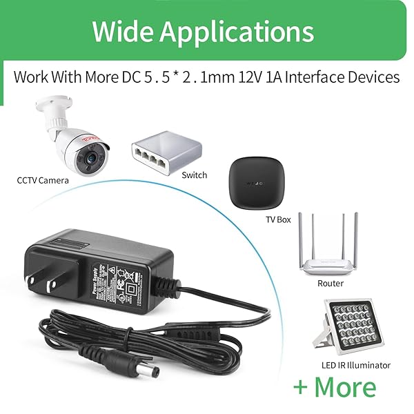 Security-01 2 Pack AC to DC 12V 1A Power Supply 100-240V UL Listed FCC 5.5mm x 2.1mm Connector 12W Adapter - View 5 of 10