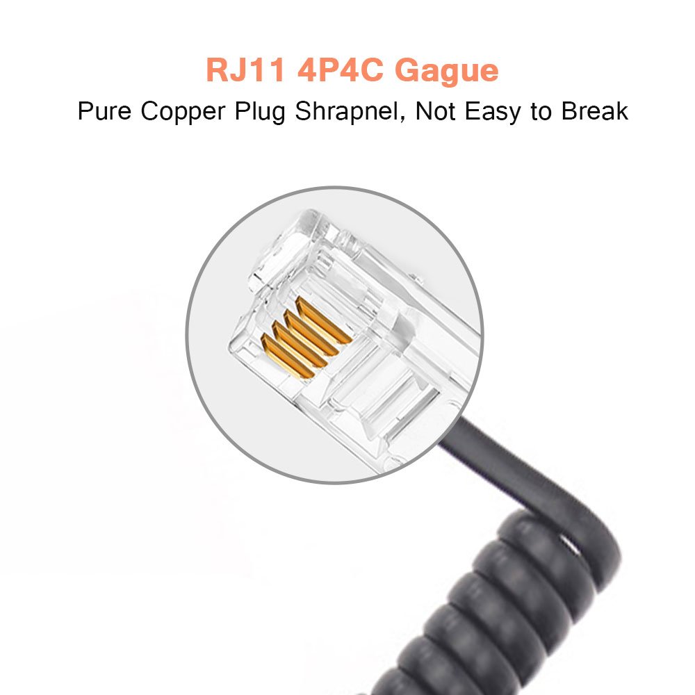 SINCODA SINCODA 5 Pack 6Ft Modular Coiled Telephone Handset Cord Black Curly Cord for Telephones and Handsets - View 3 of 5