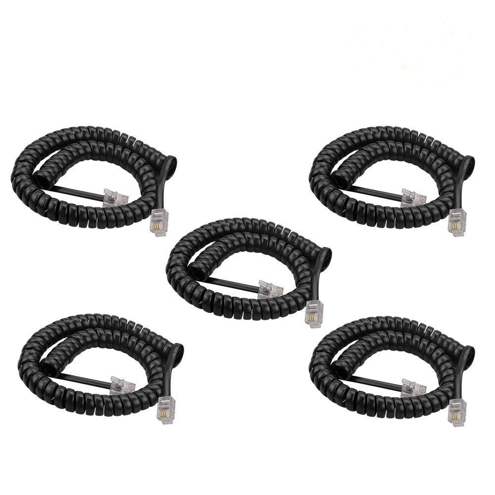 SINCODA SINCODA 5 Pack 6Ft Modular Coiled Telephone Handset Cord Black Curly Cord for Telephones and Handsets