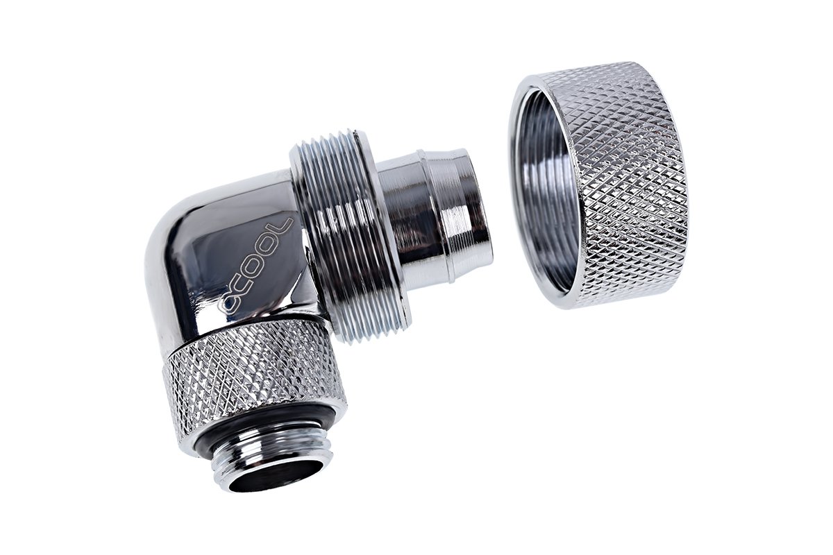 Alphacool Eiszapfen G1 Compression Fitting 90 Rotary Chrome for 4 to 13mm ID 19mm OD Tubing - View 3 of 4