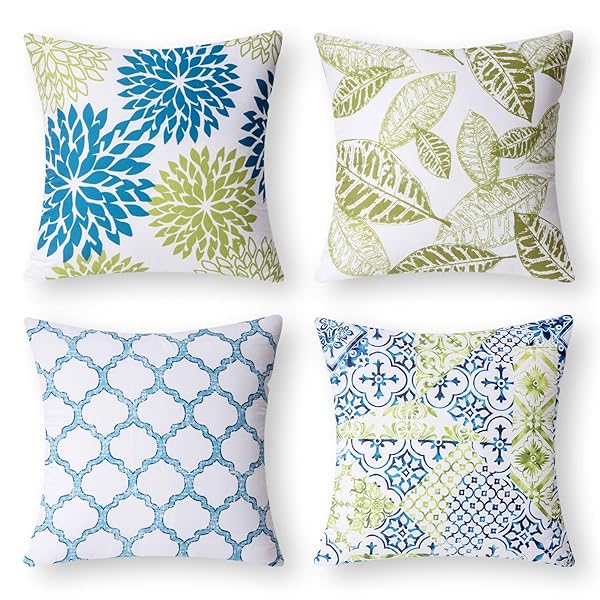 Phantoscope "Phantoscope Blue & Green Decorative Throw Pillow Cases - Set of 4, 18"x18" Cushion Covers for Stylish Home Decor"