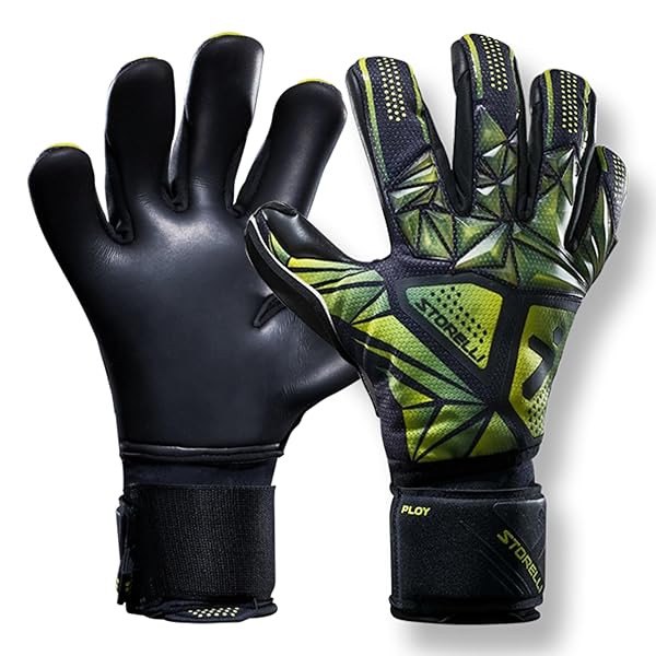 Storelli Storelli Silencer Poly Goalkeeper Gloves - Black & Yellow, Size 8 | Enhanced Finger Protection for Soccer Goalies