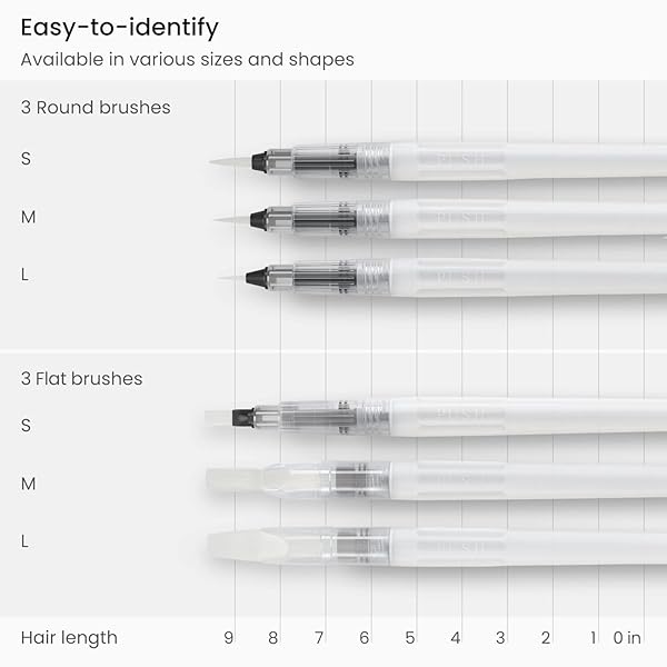 ARTEZA ARTEZA Water Brush Pen Set of 6 - Fine, Medium, Broad Tips | Self-Moistening & Refillable for Artists - View 3 of 9