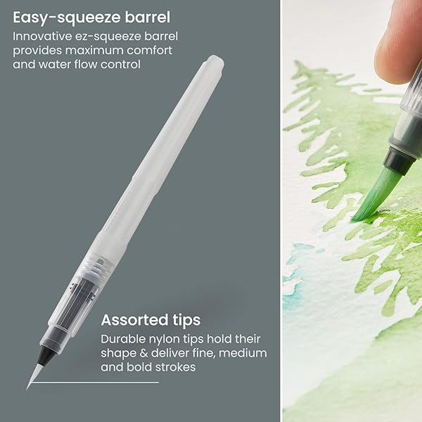 ARTEZA ARTEZA Water Brush Pen Set of 6 - Fine, Medium, Broad Tips | Self-Moistening & Refillable for Artists - View 4 of 9