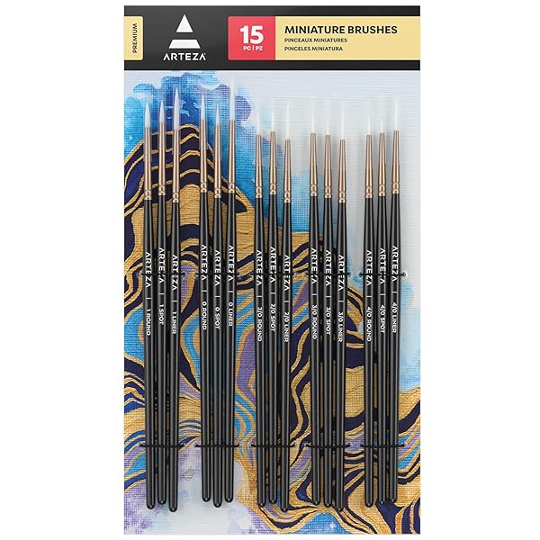 ARTEZA Detail Paint Brushes Set of 15 - Perfect for Miniature Models & Canvas Art