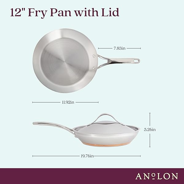 Anolon Anolon Nouvelle 12-Inch Stainless Steel Frying Pan with Lid - Durable & Stylish Skillet for Perfect Cooking - View 3 of 10