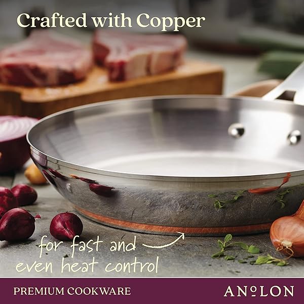 Anolon Anolon Nouvelle 12-Inch Stainless Steel Frying Pan with Lid - Durable & Stylish Skillet for Perfect Cooking - View 4 of 10