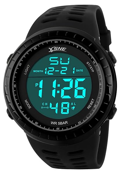 SNE Digital Sports Watch Waterproof LED Easy Read Military Style Black Big Face Men's Wristwatch 1167