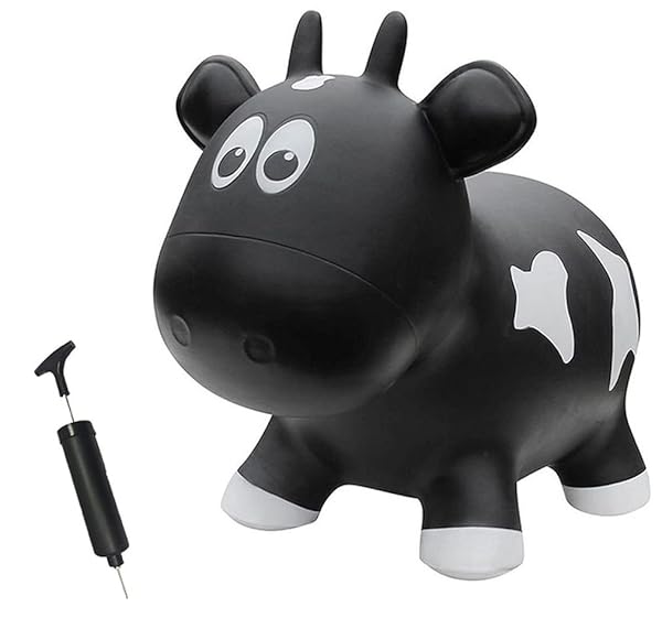 Farm Hoppers Farm Hoppers Inflatable Toddler Safe Bouncing Black Cow with Pump for Fun and Active Play